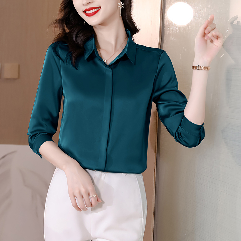 Silk tops two-sided long sleeve shirt