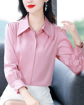 White satin shirt spring profession tops for women