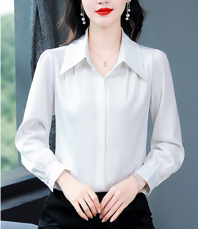 White satin shirt spring profession tops for women