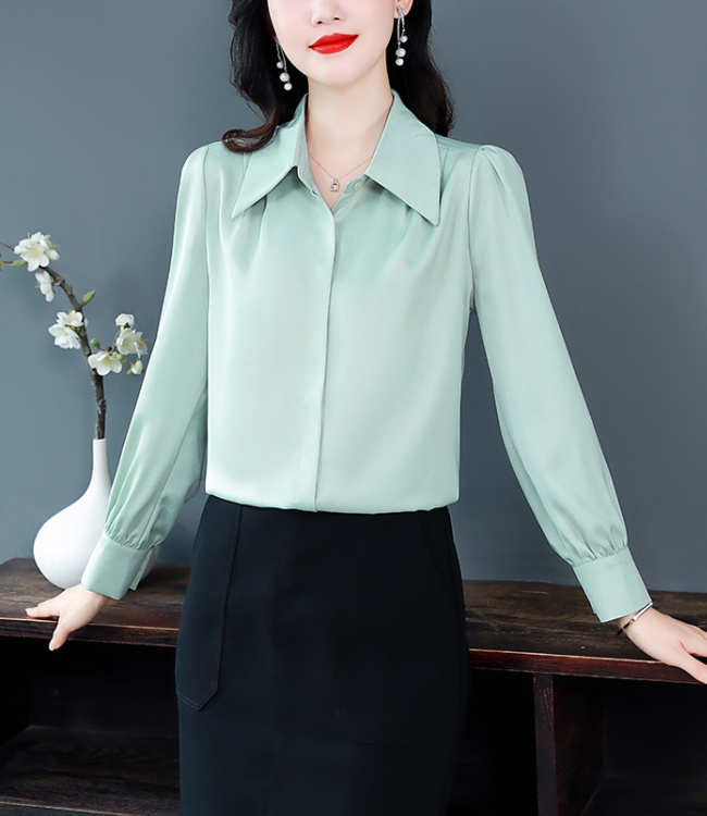 White satin shirt spring profession tops for women