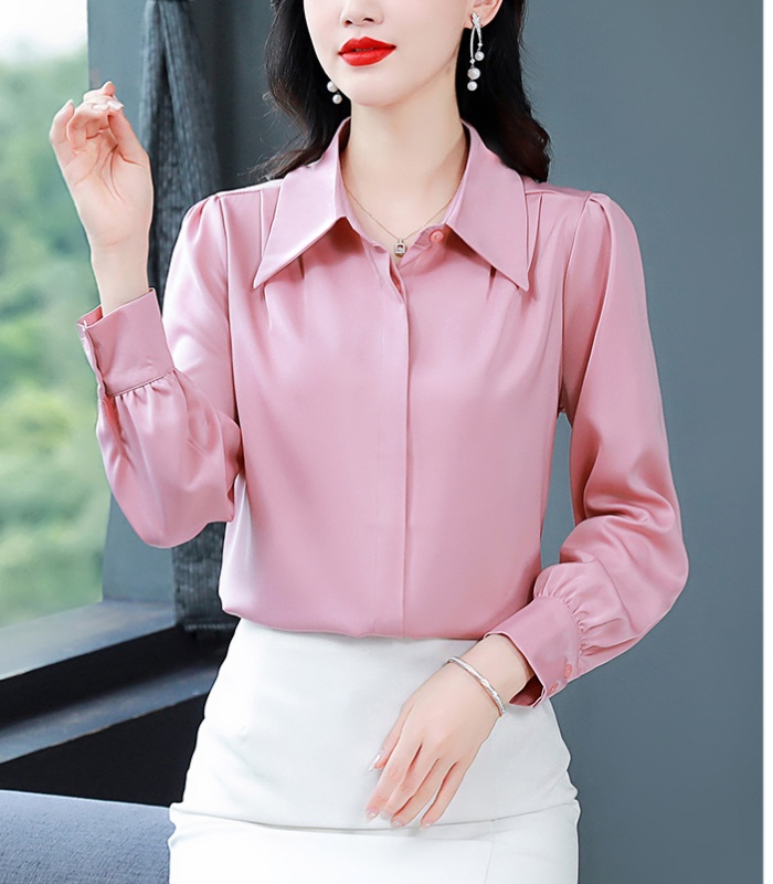 White satin shirt spring profession tops for women