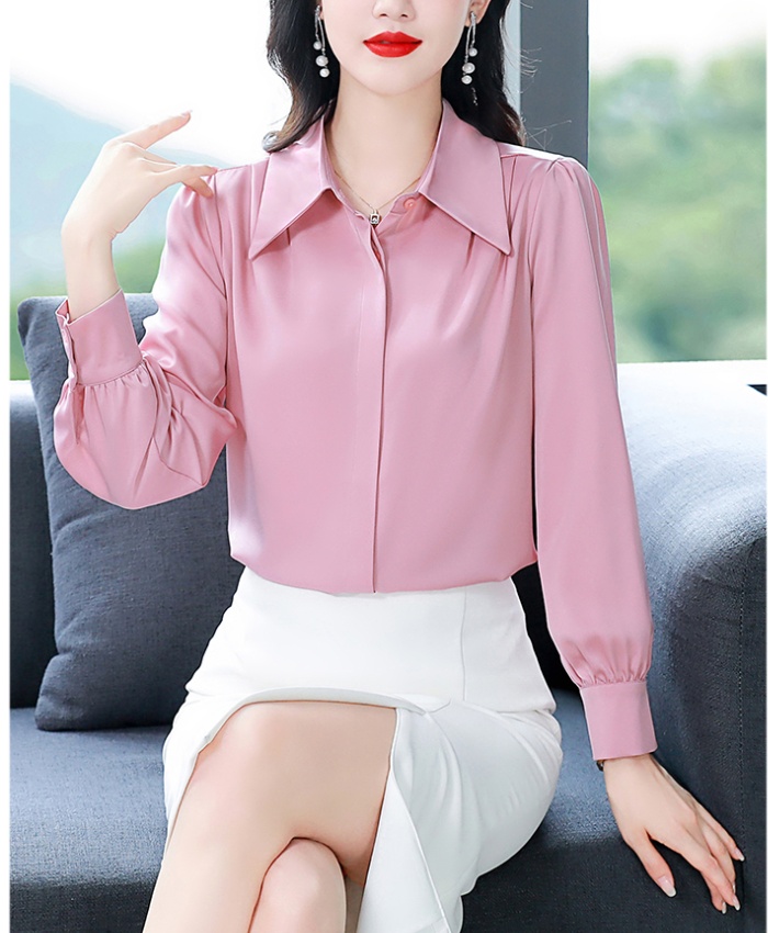 White satin shirt spring profession tops for women