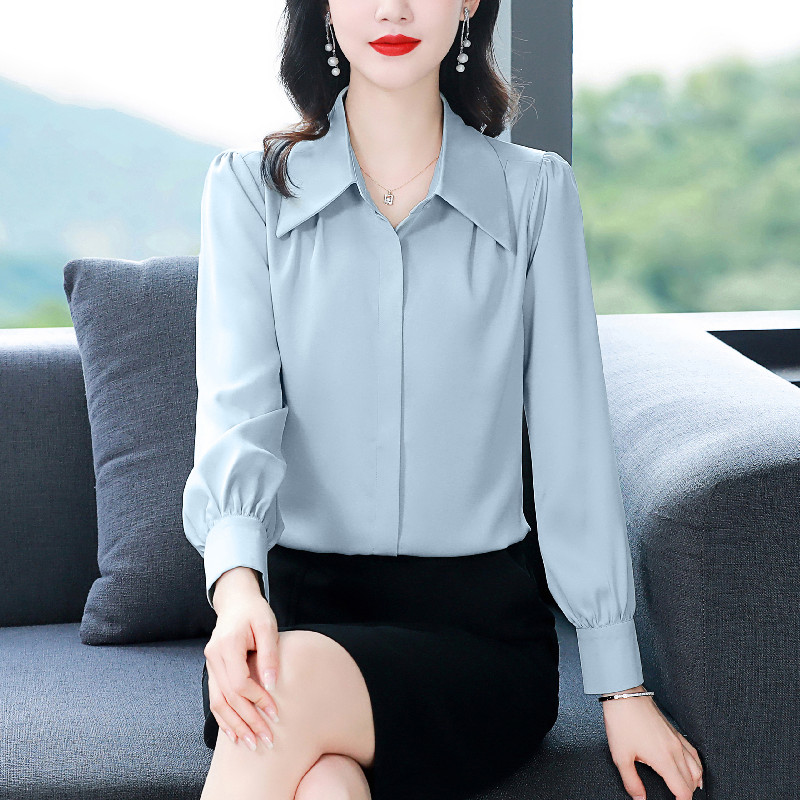 White satin shirt spring profession tops for women