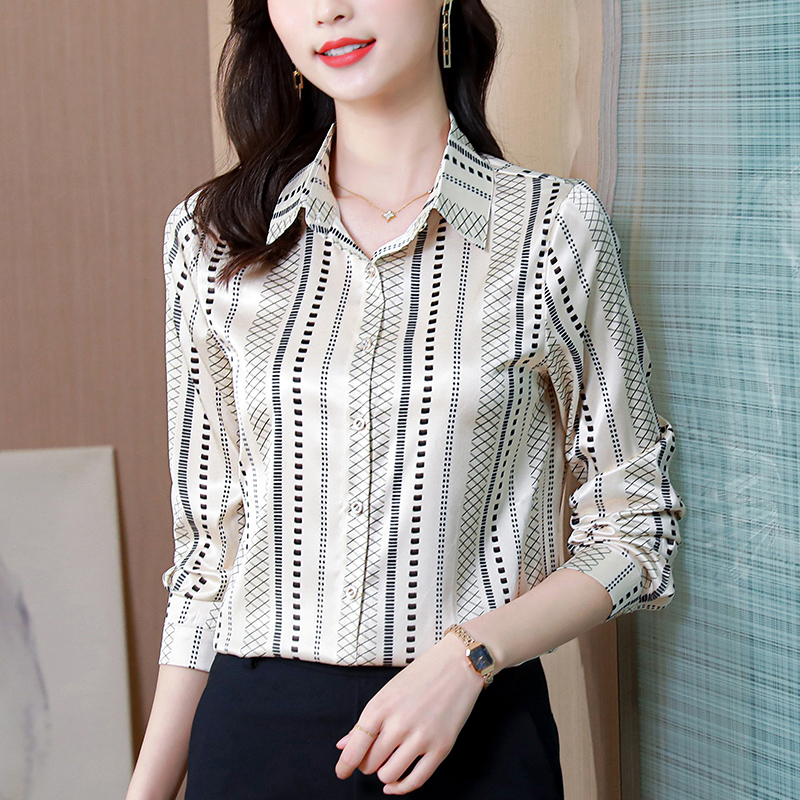 Spring and autumn temperament long sleeve lapel shirt for women