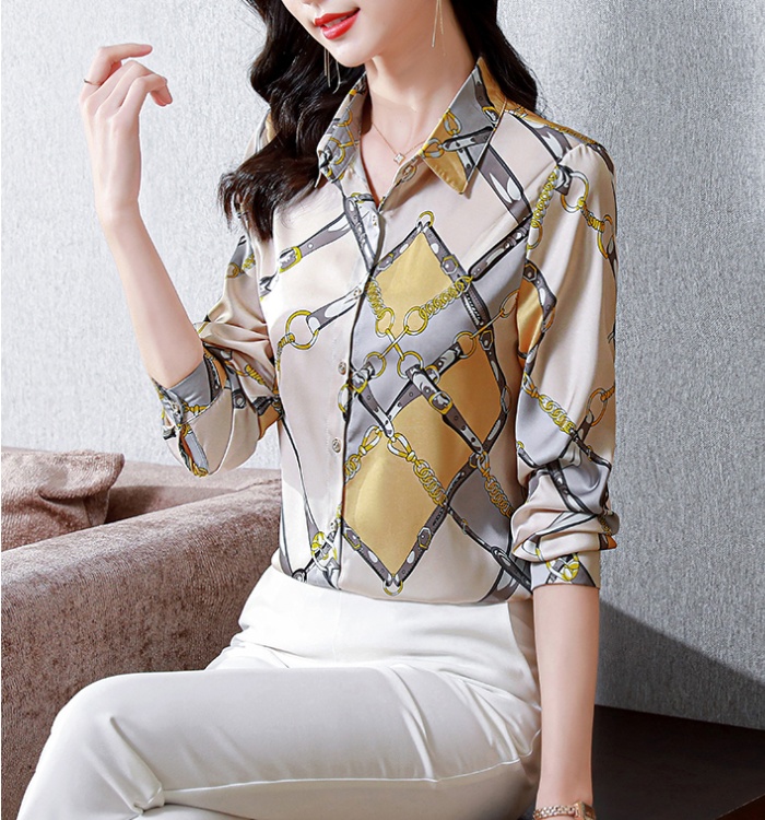 Spring and autumn temperament long sleeve lapel shirt for women