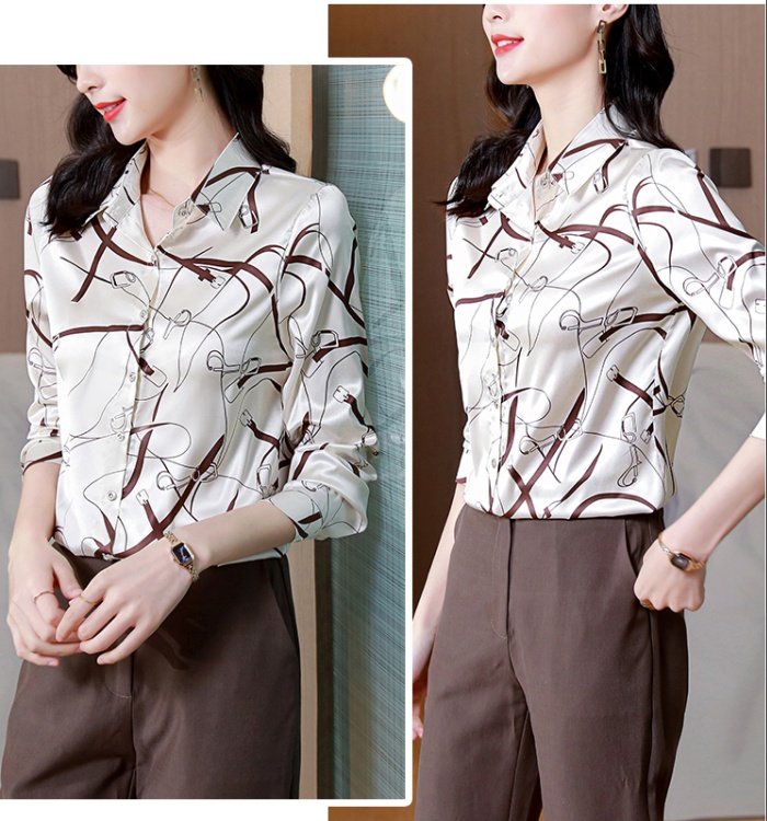 Spring and autumn temperament long sleeve lapel shirt for women