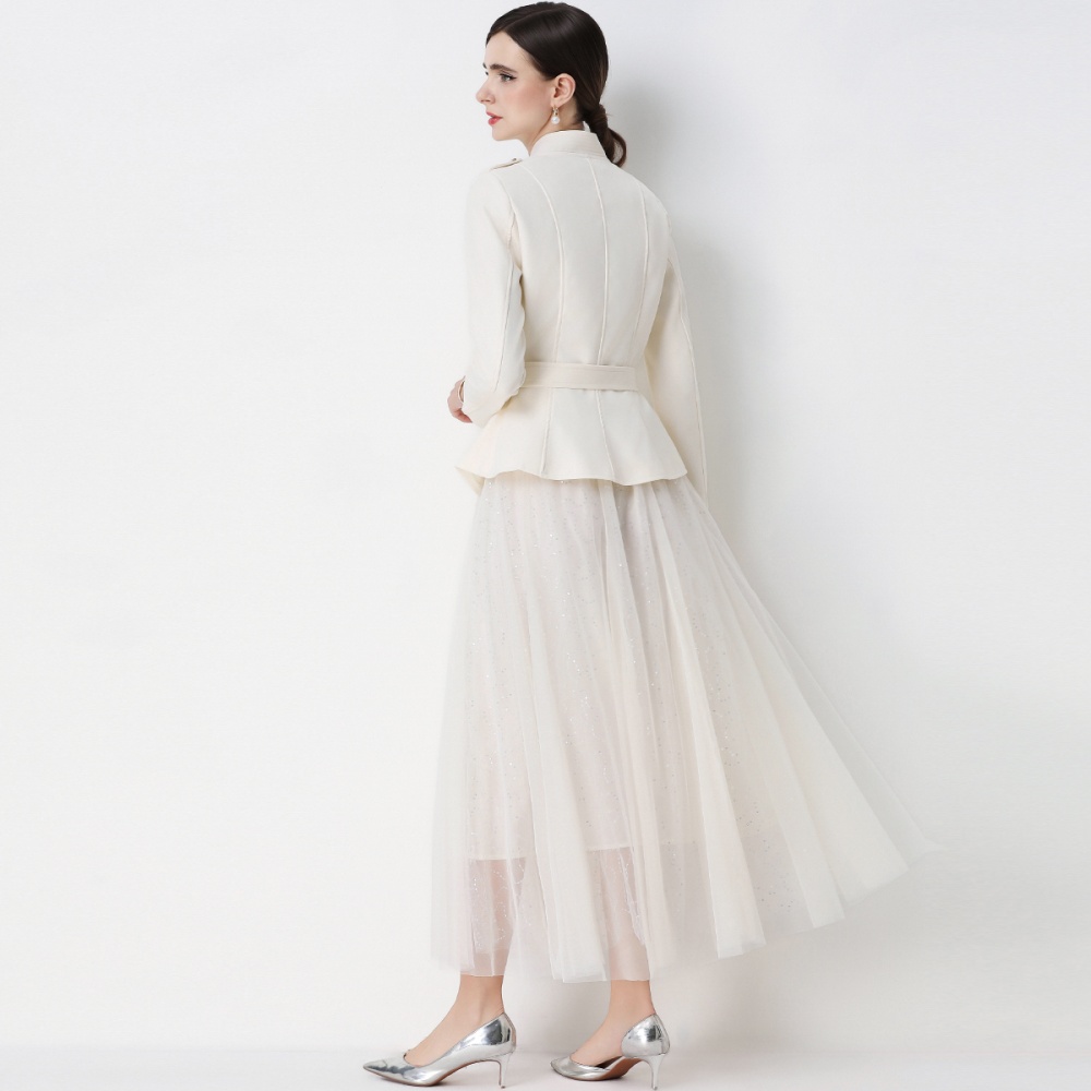 Long sleeve with belt business suit gauze skirt a set