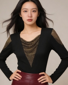 Spring slim tops unique rhinestone T-shirt