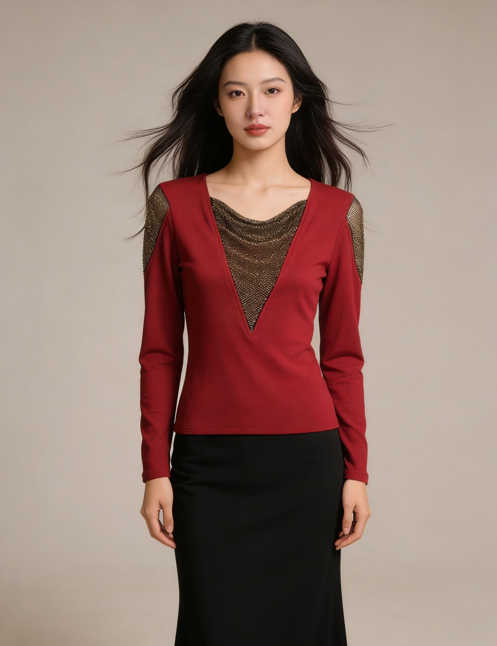 Spring slim tops unique rhinestone T-shirt