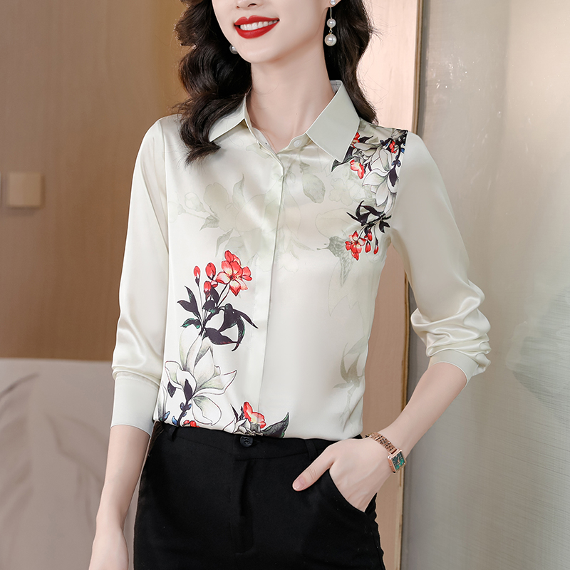 Temperament silk lapel spring and autumn shirt for women