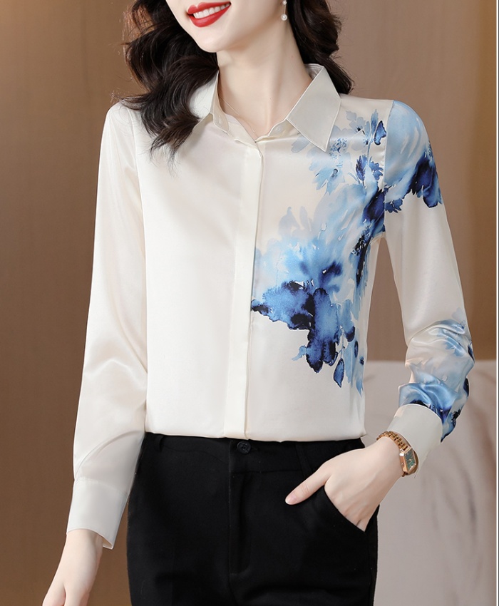 Temperament silk lapel spring and autumn shirt for women