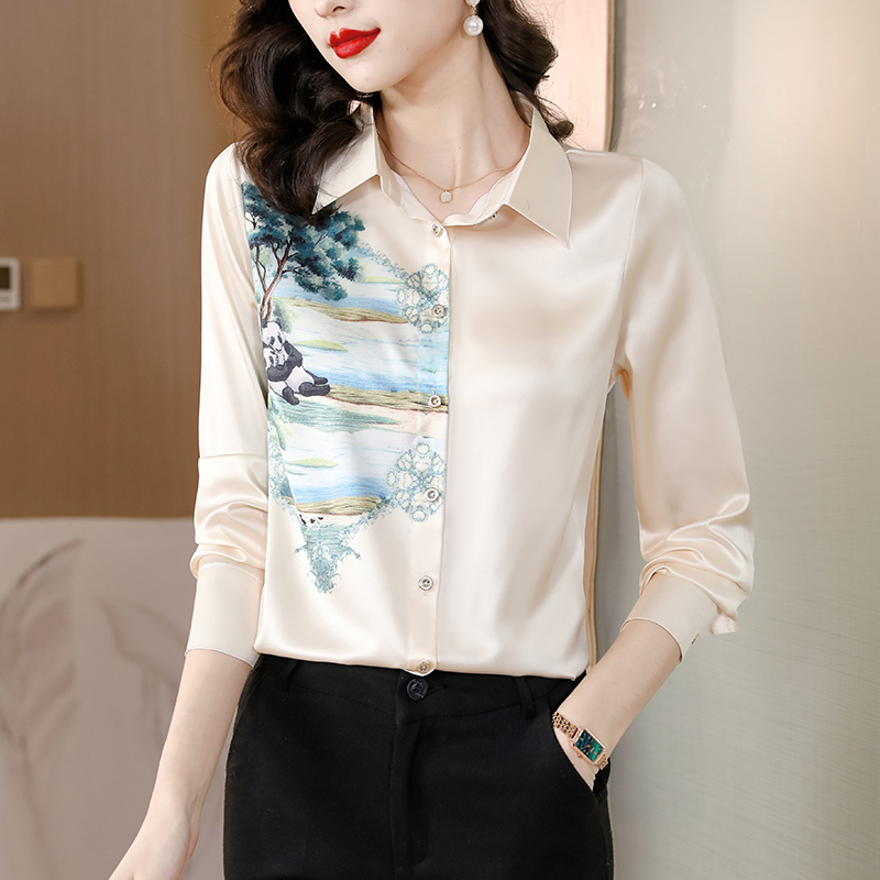 Temperament silk lapel spring and autumn shirt for women