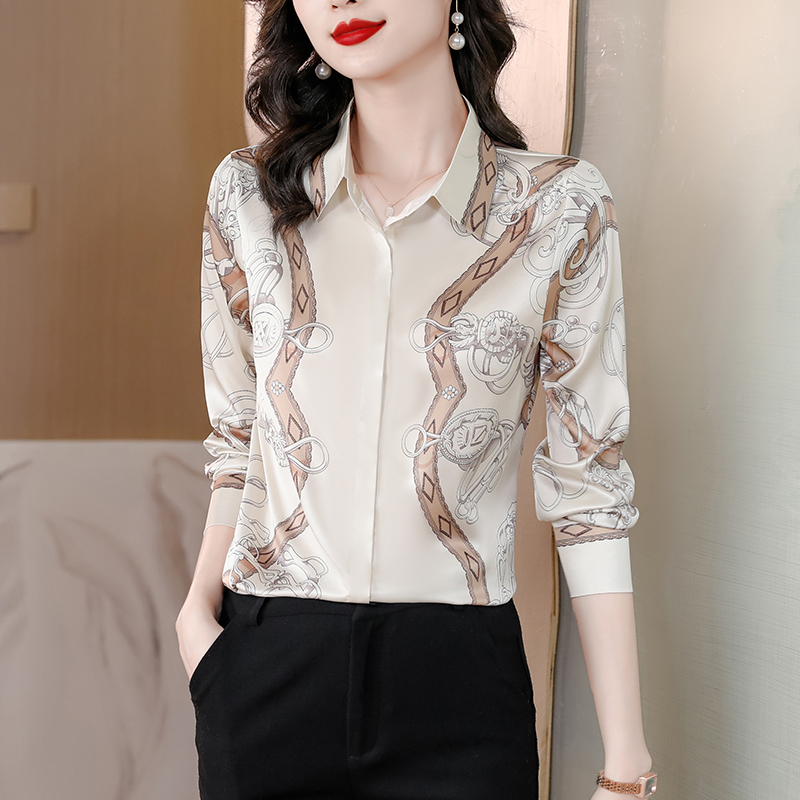 Temperament silk lapel spring and autumn shirt for women