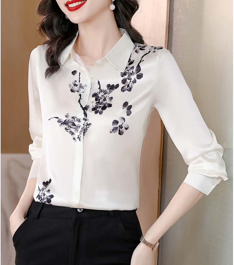 Temperament silk lapel spring and autumn shirt for women