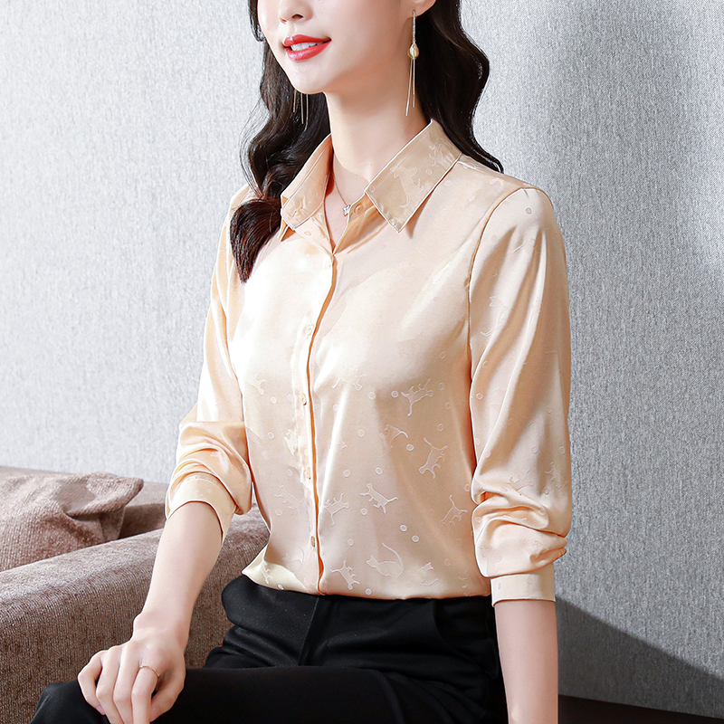 Lapel all-match silk long sleeve shirt for women