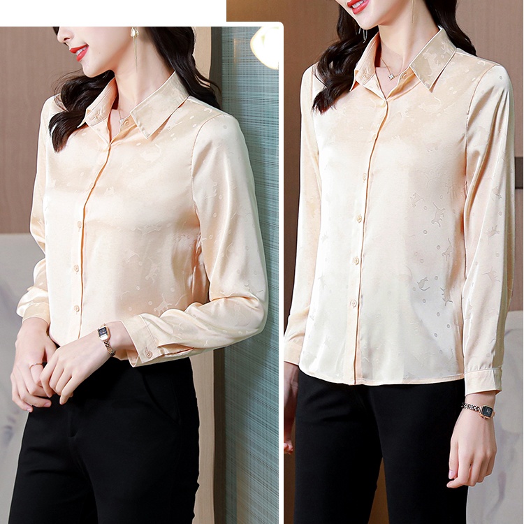 Lapel all-match silk long sleeve shirt for women