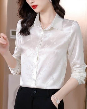 Real silk spring and autumn long sleeve shirt for women