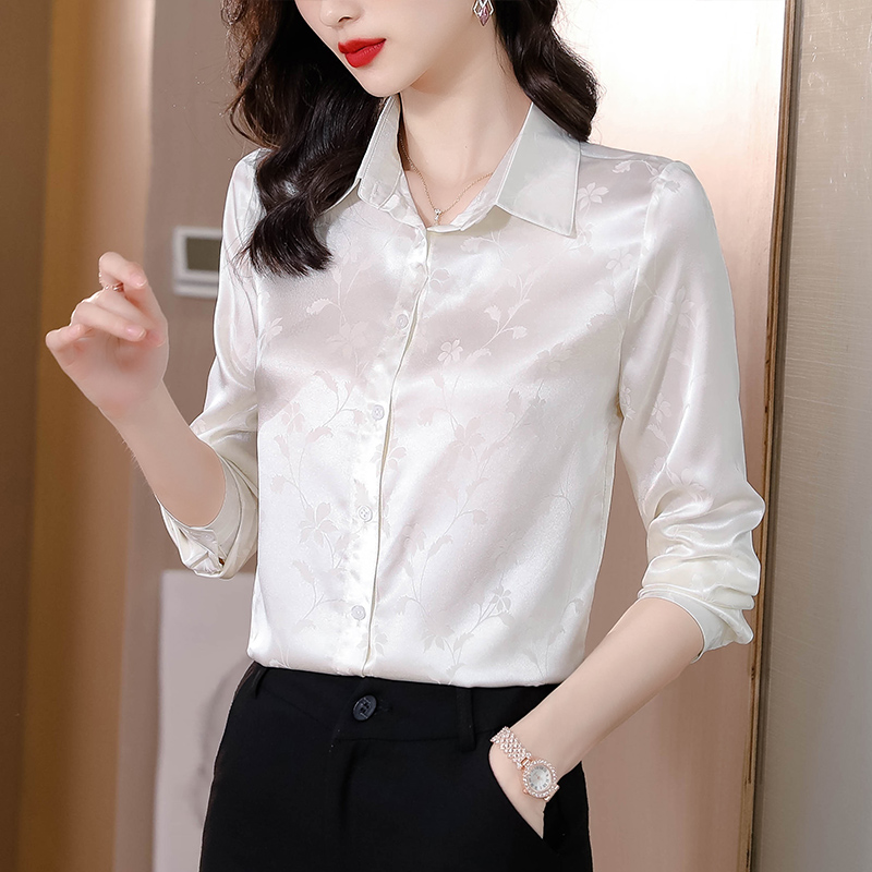 Real silk spring and autumn long sleeve shirt for women