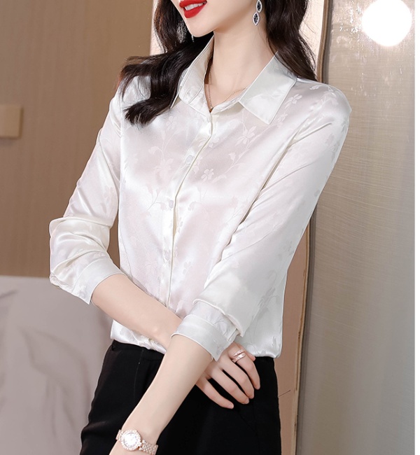 Real silk spring and autumn long sleeve shirt for women