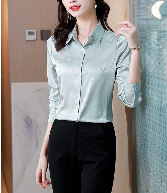 Real silk spring and autumn long sleeve shirt for women