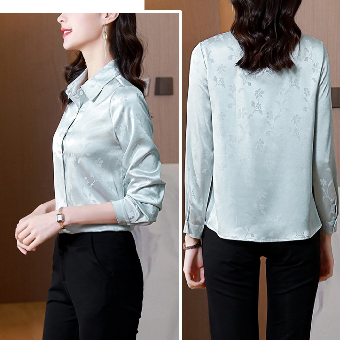 Real silk spring and autumn long sleeve shirt for women
