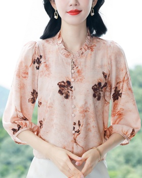 Retro temperament chiffon small shirt all-match loose silk shirt