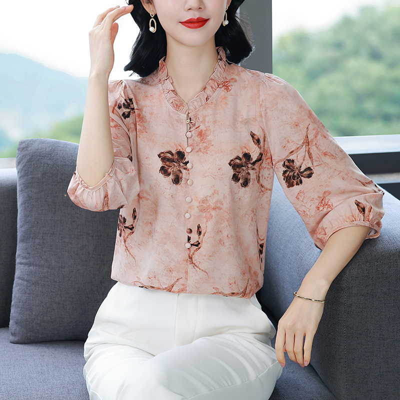 Retro temperament chiffon small shirt all-match loose silk shirt