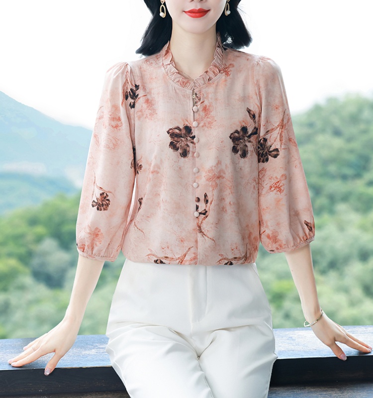 Retro temperament chiffon small shirt all-match loose silk shirt