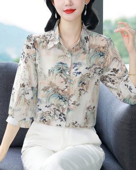 Retro all-match shirt chiffon Cover belly tops