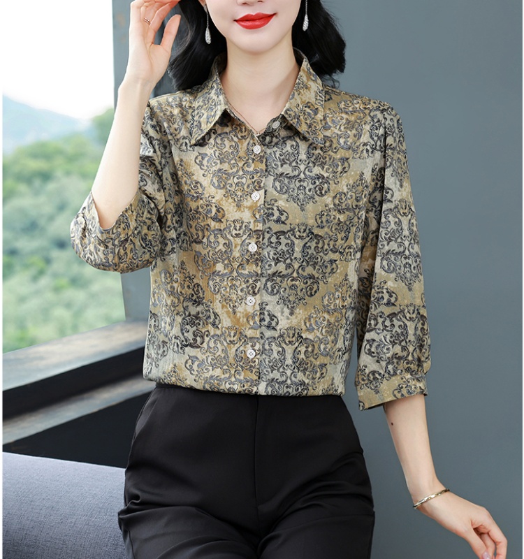 Short sleeve silk tops chiffon small shirt for women
