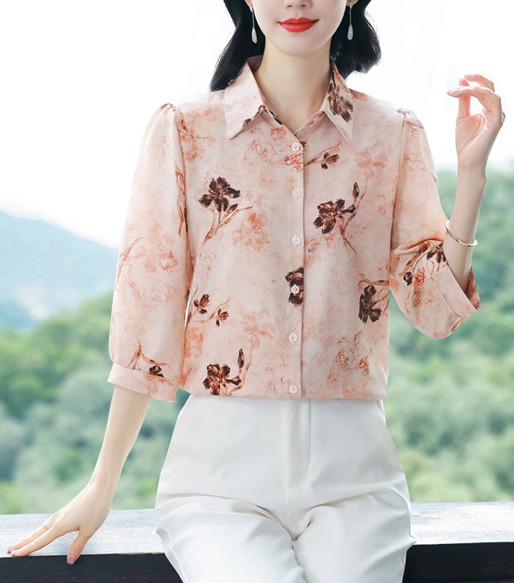 Short sleeve silk tops chiffon small shirt for women