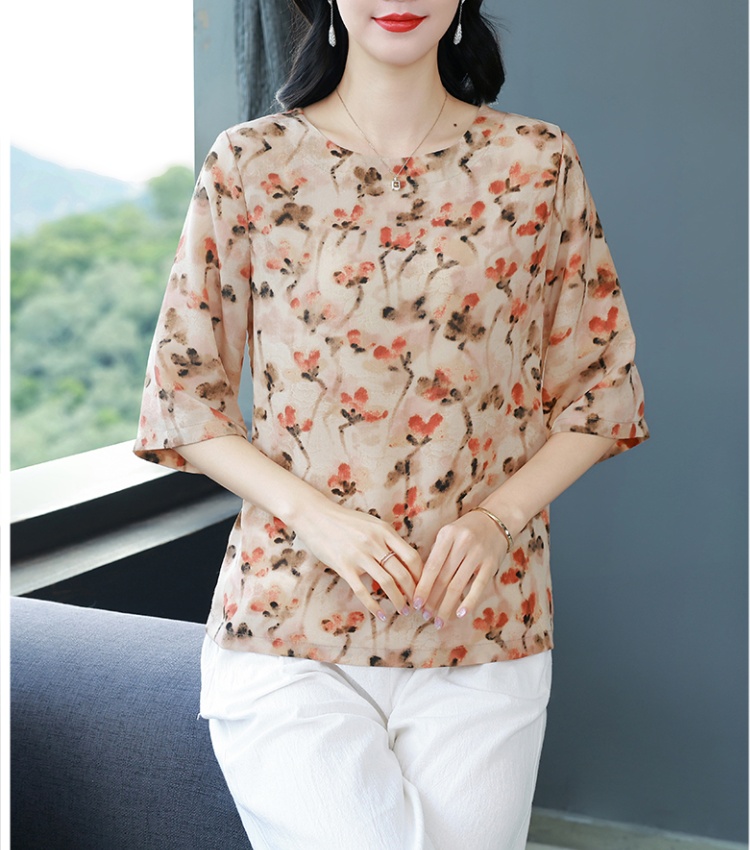 Western style loose small shirt silk T-shirt for women