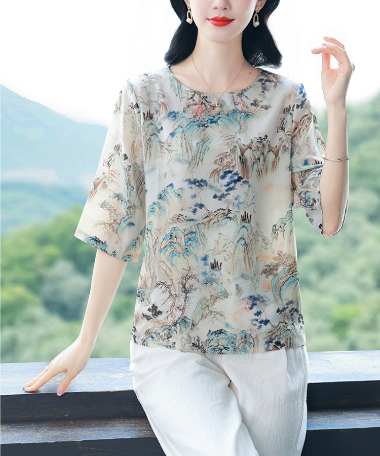Western style loose small shirt silk T-shirt for women