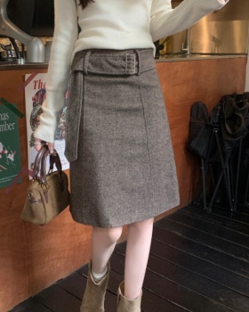 Korean style high waist skirt brown commuting short skirt