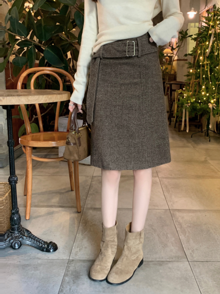 Korean style high waist skirt brown commuting short skirt