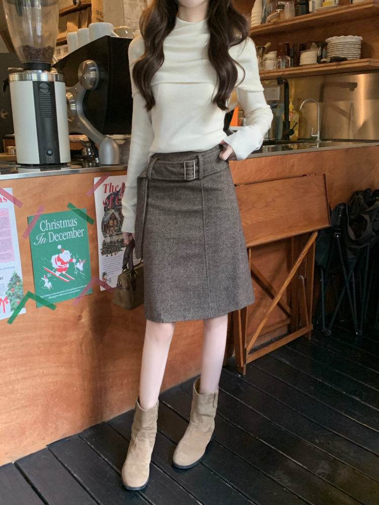 Korean style high waist skirt brown commuting short skirt