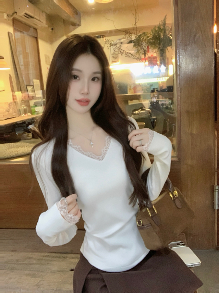 Slim inside the ride tops knitted T-shirt for women