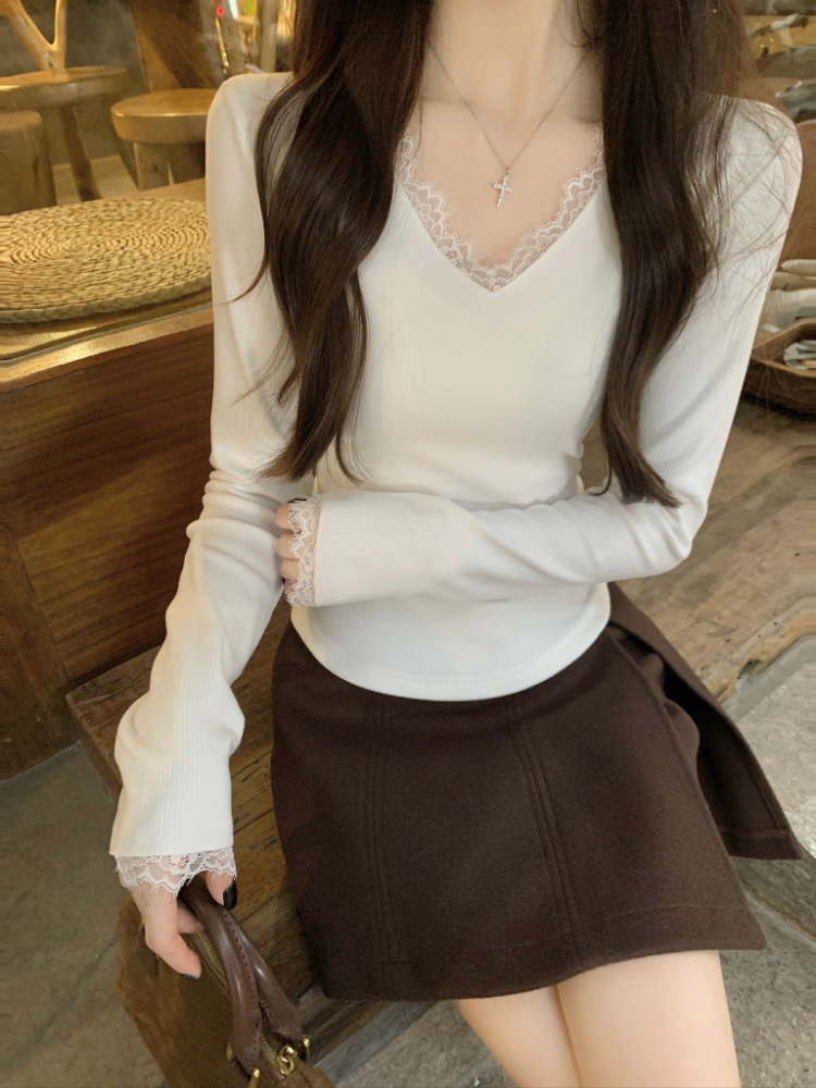 Slim inside the ride tops knitted T-shirt for women