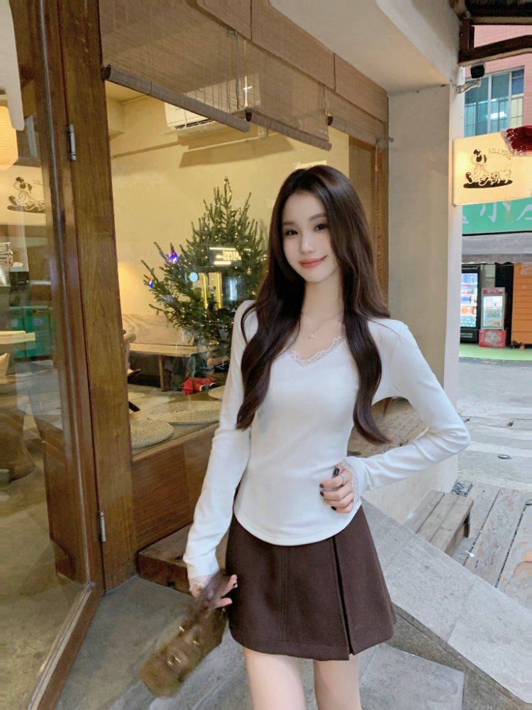 Slim inside the ride tops knitted T-shirt for women