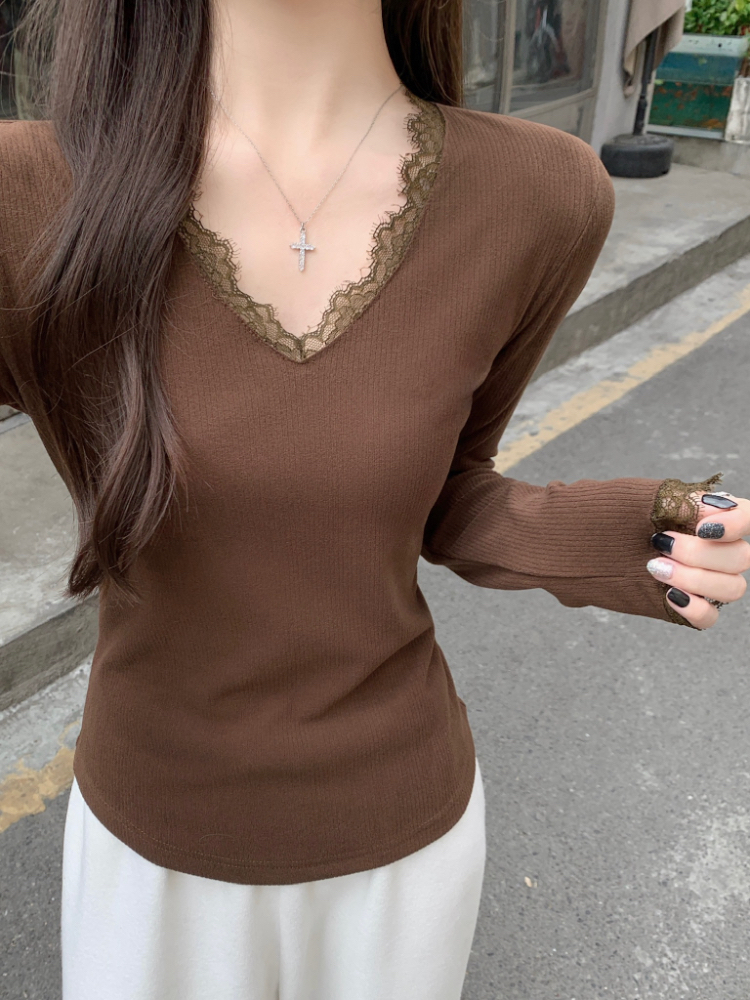 Slim inside the ride tops knitted T-shirt for women