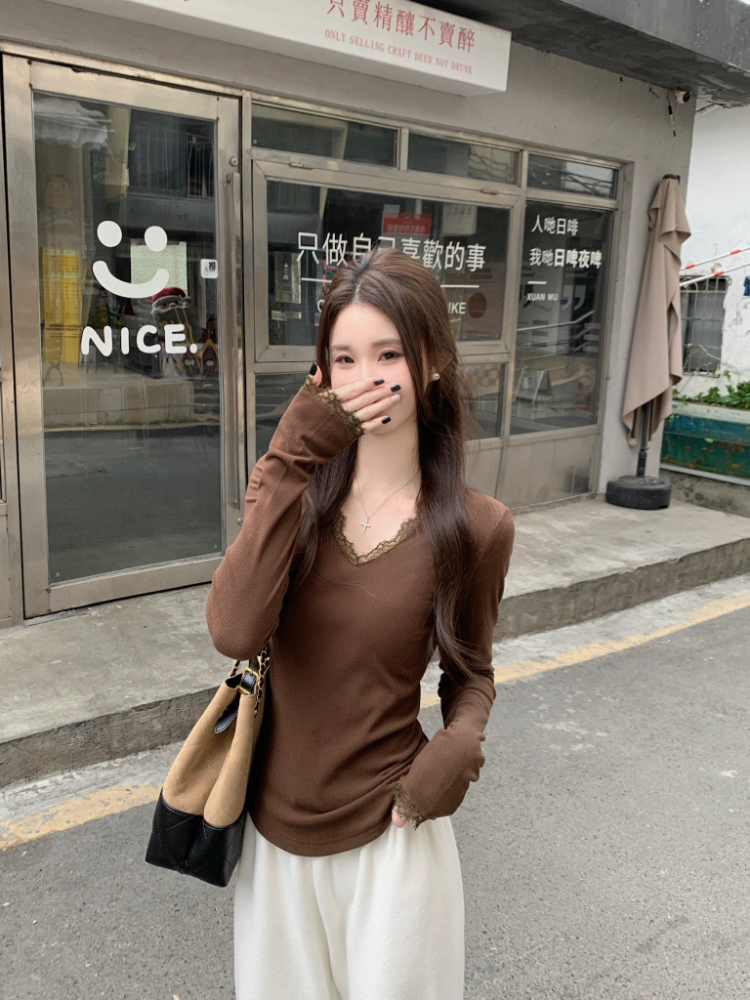 Slim inside the ride tops knitted T-shirt for women