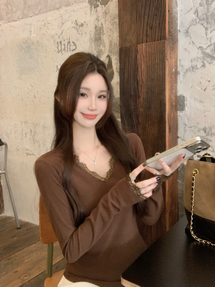 Slim inside the ride tops knitted T-shirt for women