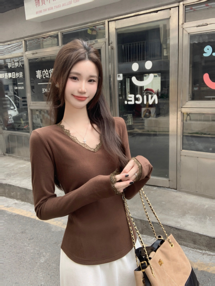 Slim inside the ride tops knitted T-shirt for women