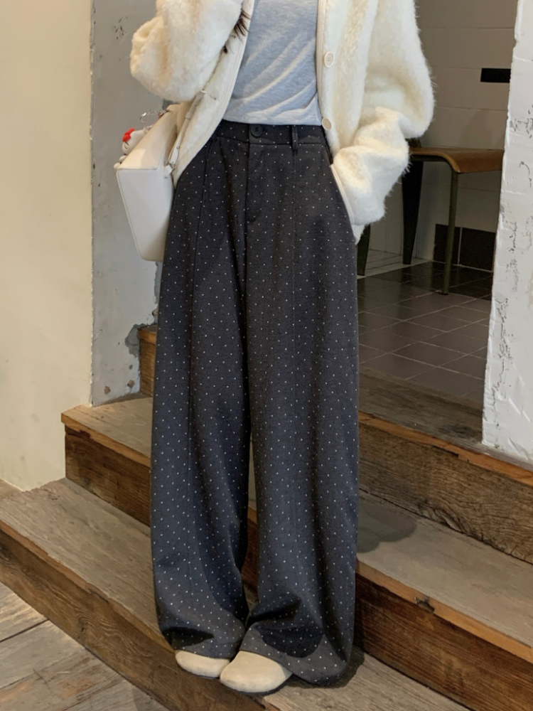 Wide leg all-match casual pants slim gray long pants