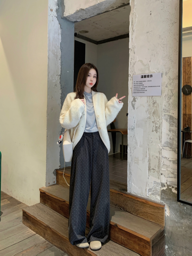 Wide leg all-match casual pants slim gray long pants