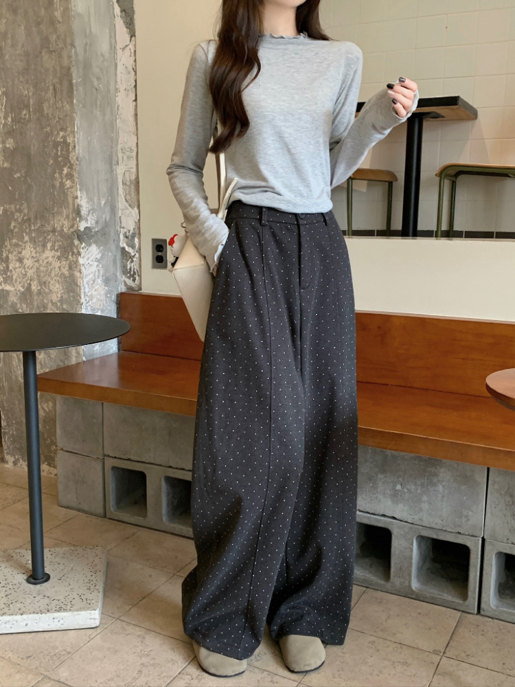 Wide leg all-match casual pants slim gray long pants