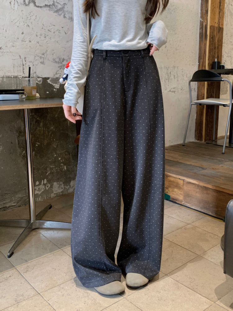 Wide leg all-match casual pants slim gray long pants