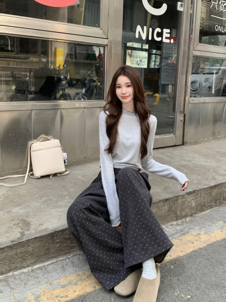Wide leg all-match casual pants slim gray long pants