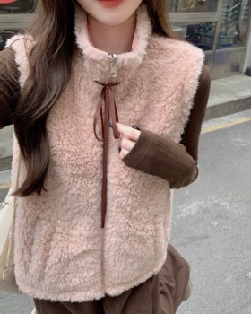 Polka dot wear coat lambs wool waistcoat for women