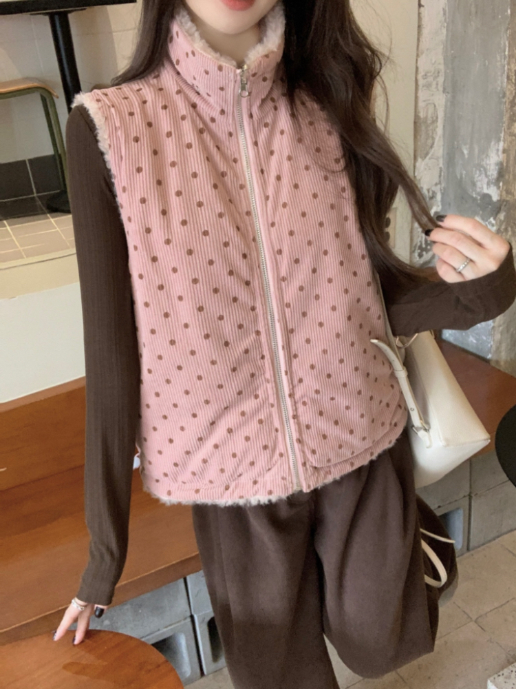 Polka dot wear coat lambs wool waistcoat for women